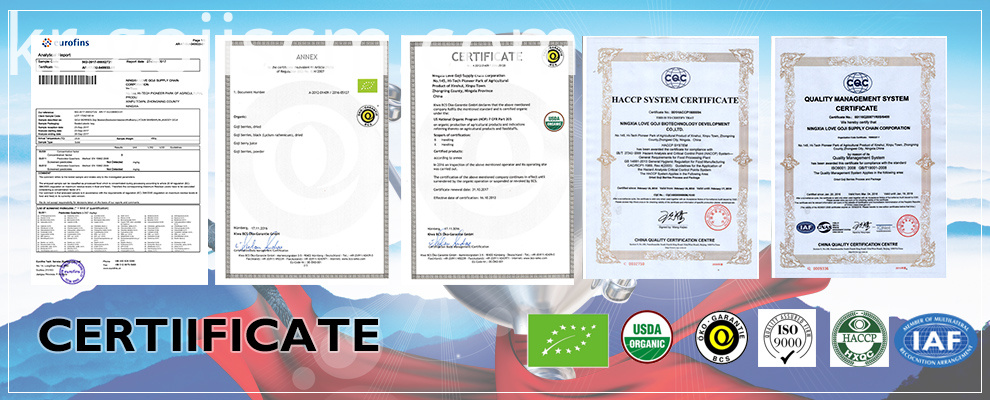 EU 인증 건조 Goji Berry 인증 EU Certificate Dried Goji Berry certificate